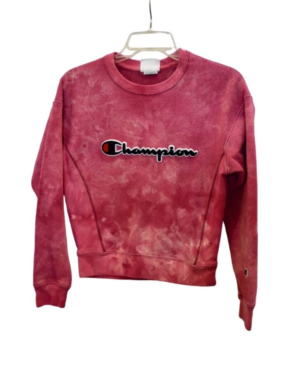 Women's Champion Pink Custom Bleach Dye Sweatshirt Size XS